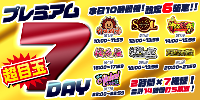 【プレミアム7Day×ゾロ目】超プレミアム7Day！赤字覚悟の超絶本気【設定６】祭り！